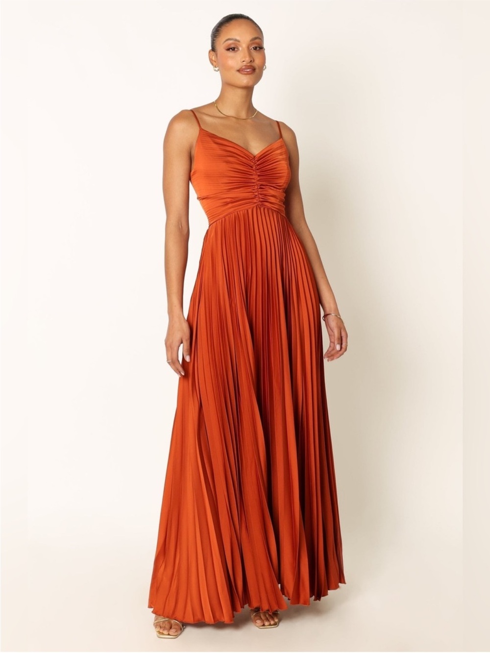 Petal & Pup Naira Pleated Maxi Dress Size 8 Rust Sunset Orange Sleeveless NWOT